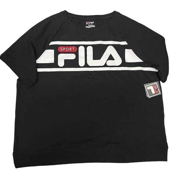 Fila‎ Short Sleeve Workout Gear Black Sweatshirt Logo Style Top  FILA Plus 1X - Picture 1 of 7